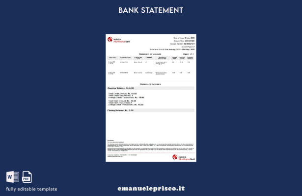 modello word di estratto conto bancario di microfinanza Pakistan Mobilink in sti